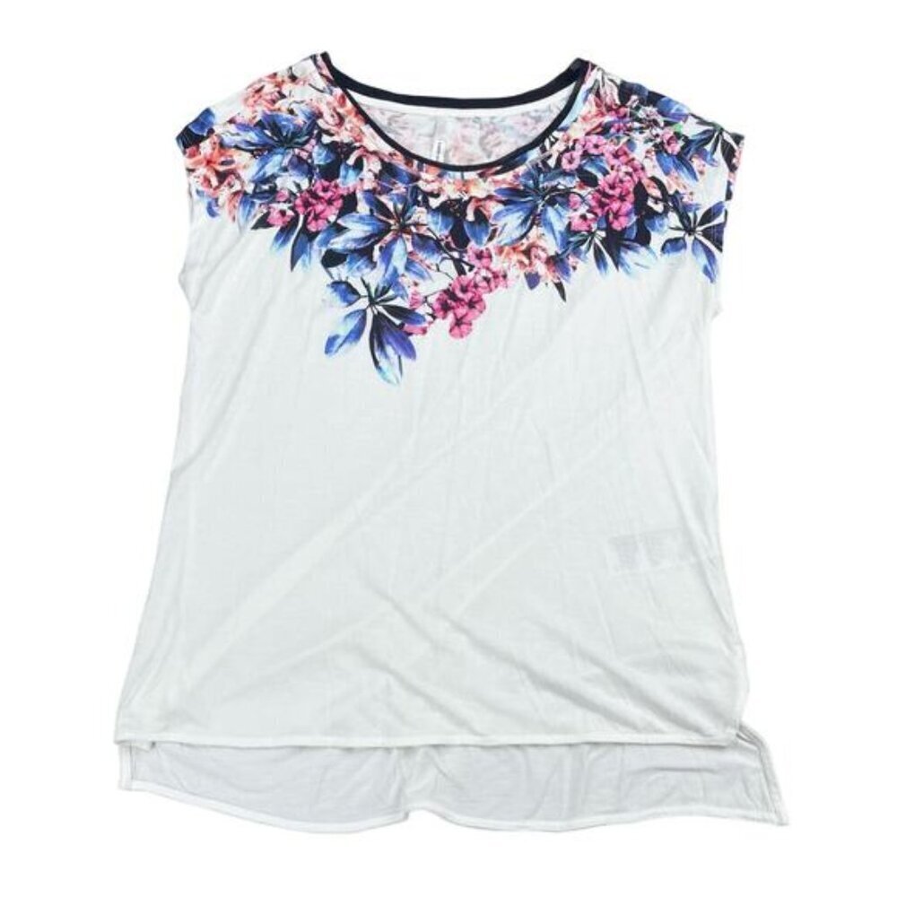 KAREN MILLEN Short Sleeve Floral Print T-Shirt Sz 6 High Low Hem - Picture 2 of 4